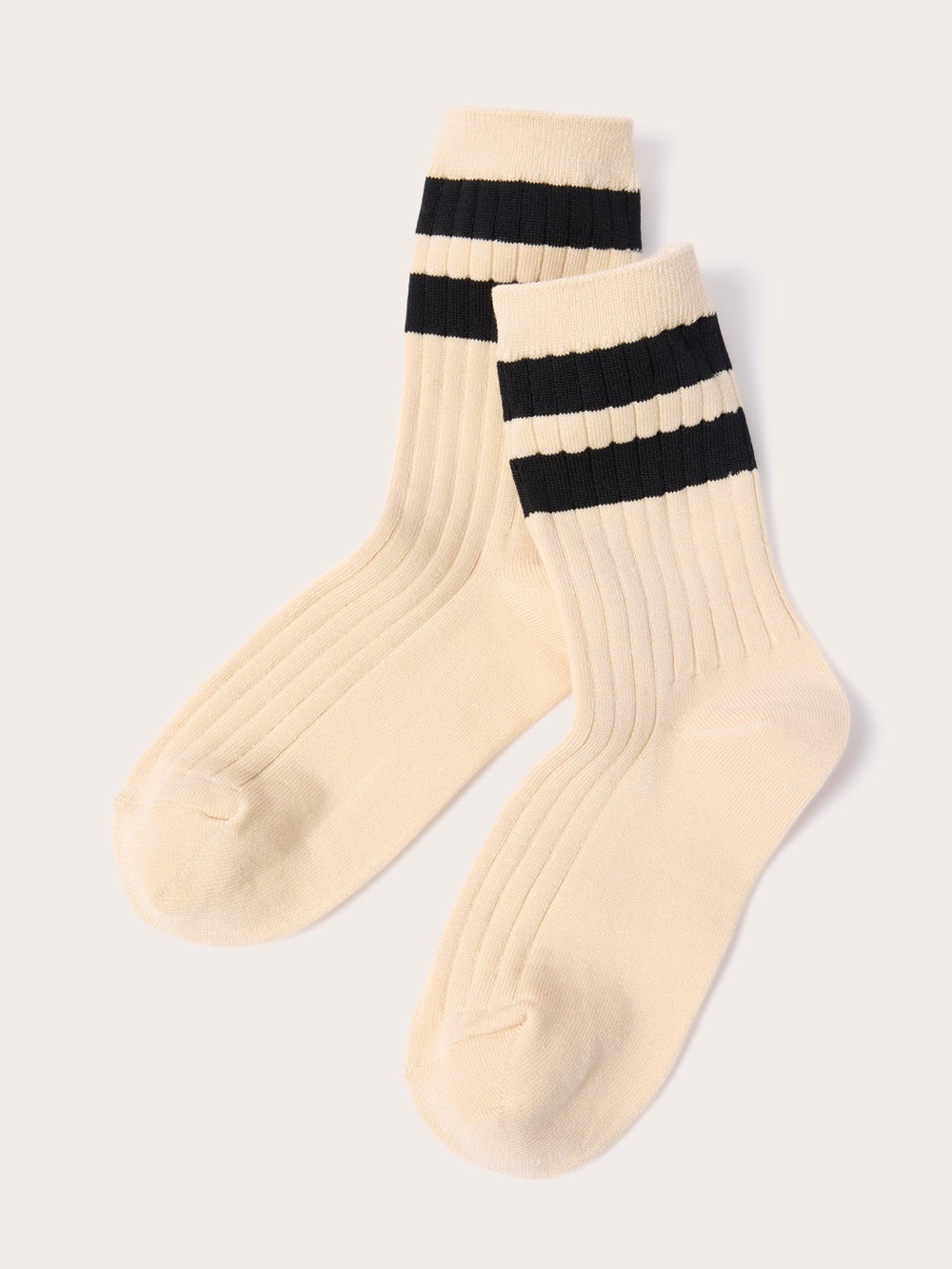 LE BON SHOPPE HER VARSITY SOCKS COTTON BLEND CREAM/BLACK OS NWT